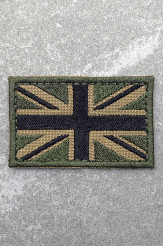 Great British Union Jack Patch Embroidered England Flag Morale, Brown, Black and Green