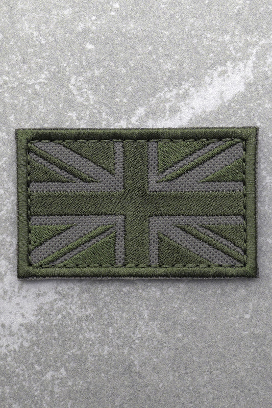 Great British Union Jack Patch Embroidered England Flag Morale, Greenish Grey