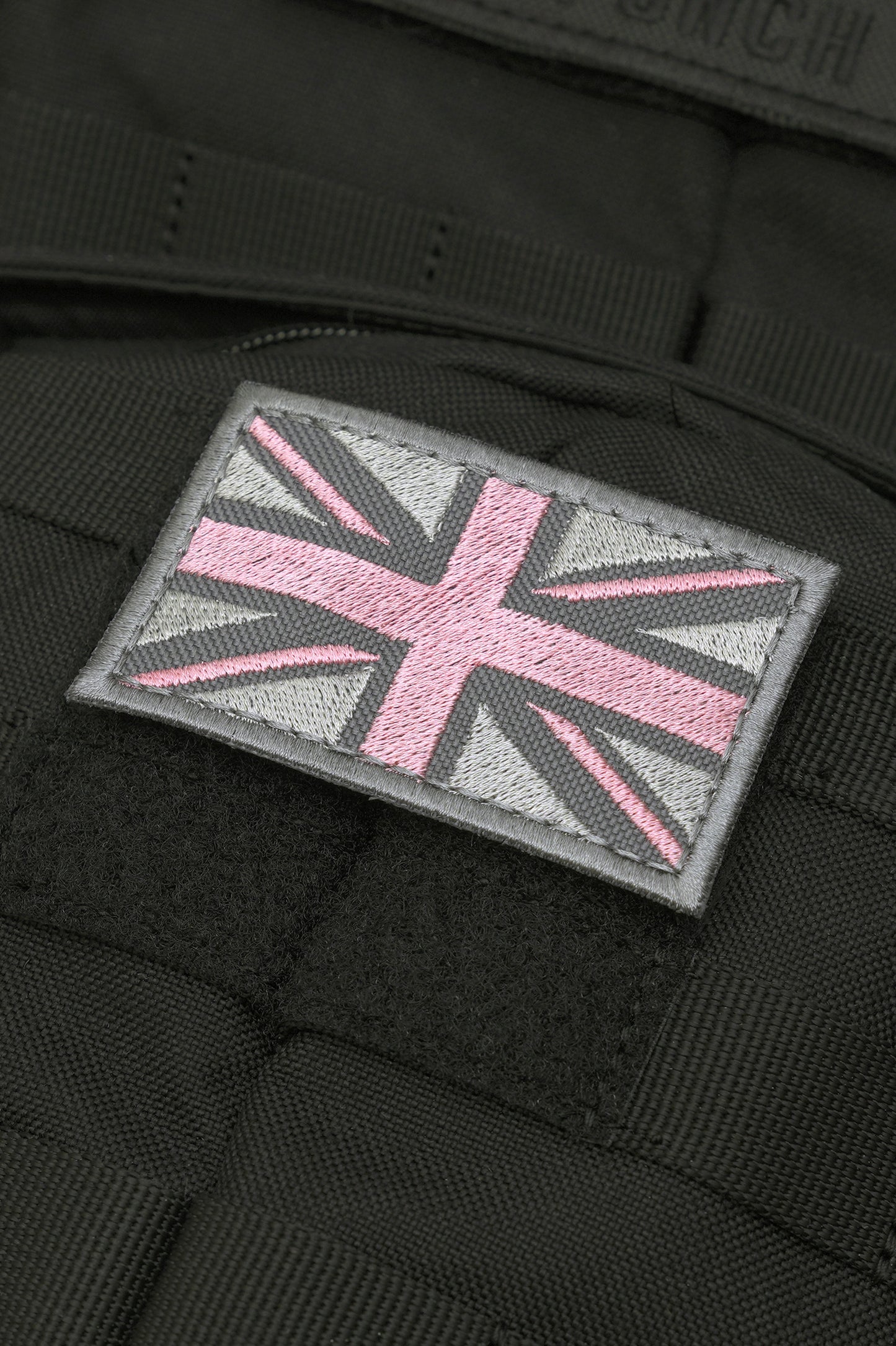 Great British Union Jack Patch Embroidered England Flag Morale, Grey Silver and Pink