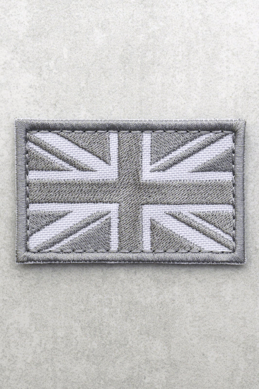 Great British Union Jack Patch Embroidered England Flag Morale, White Silver