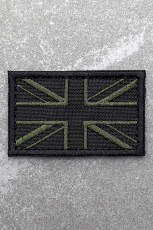 Great British Union Jack Patch Embroidered England Flag Morale, Black and Dark Green