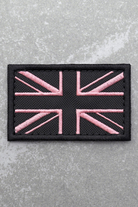 Great British Union Jack Patch Embroidered England Flag Morale, Black and Pink