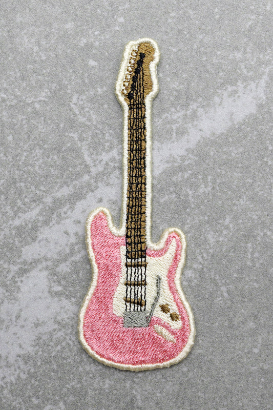 Electric Guitar Embroidered Patch, Iron On Sew On Embroidered Appliqué I, Pink