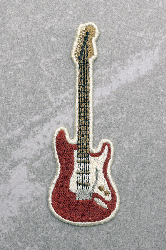 Electric Guitar Embroidered Patch, Iron On Sew On Embroidered Appliqué I, Wine Red