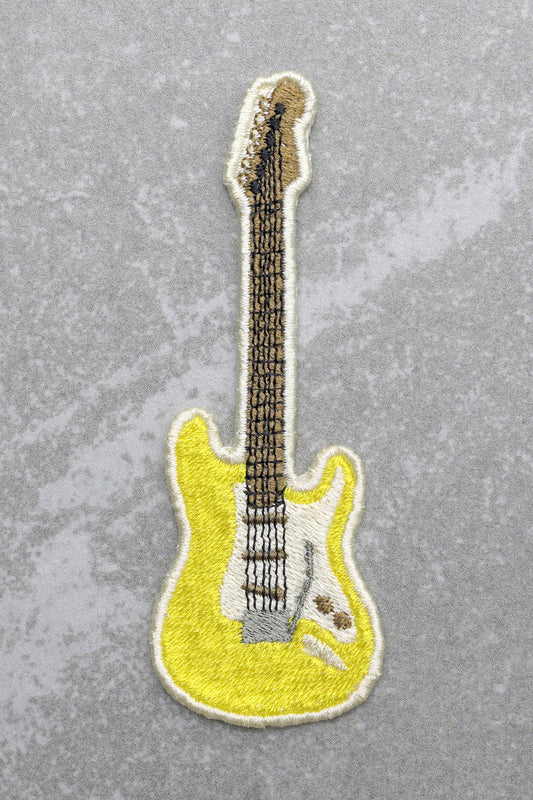 Electric Guitar Embroidered Patch, Iron On Sew On Embroidered Appliqué I, Yellow