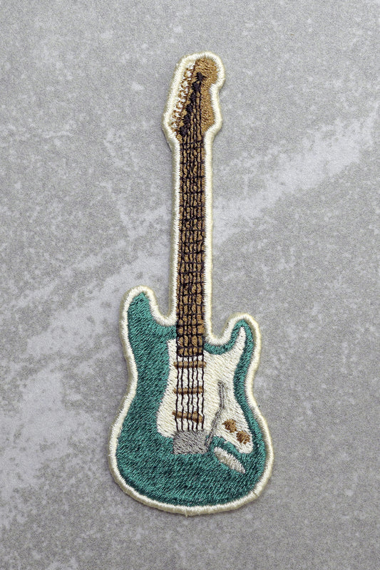 Electric Guitar Embroidered Patch, Iron On Sew On Embroidered Appliqué I, Teal Green