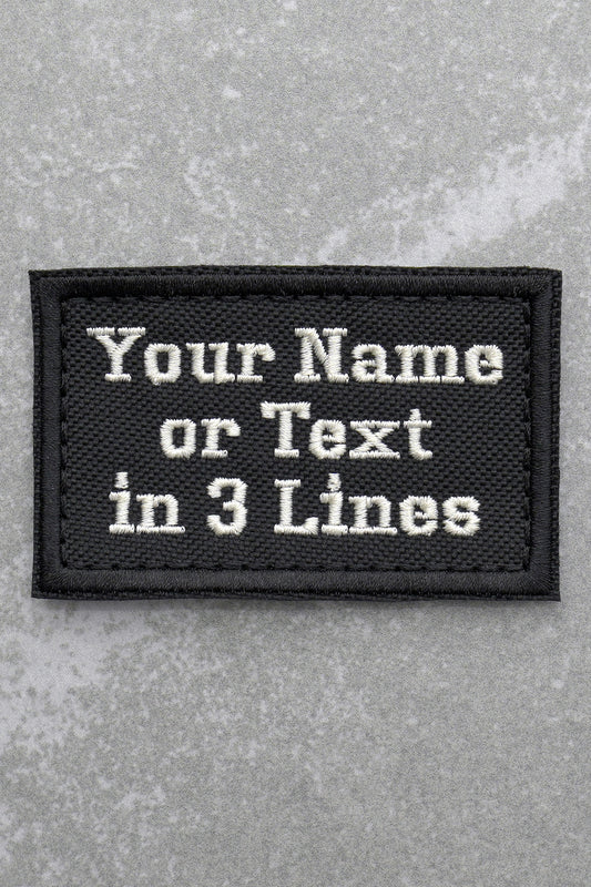 Custom Embroidered Biker Name Tag Tactical Patch, 3 Line, Black