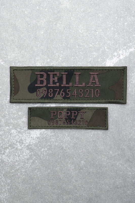 Personalised Name Patch for Military Tactical Dog Harness, Dark Green Camouflage