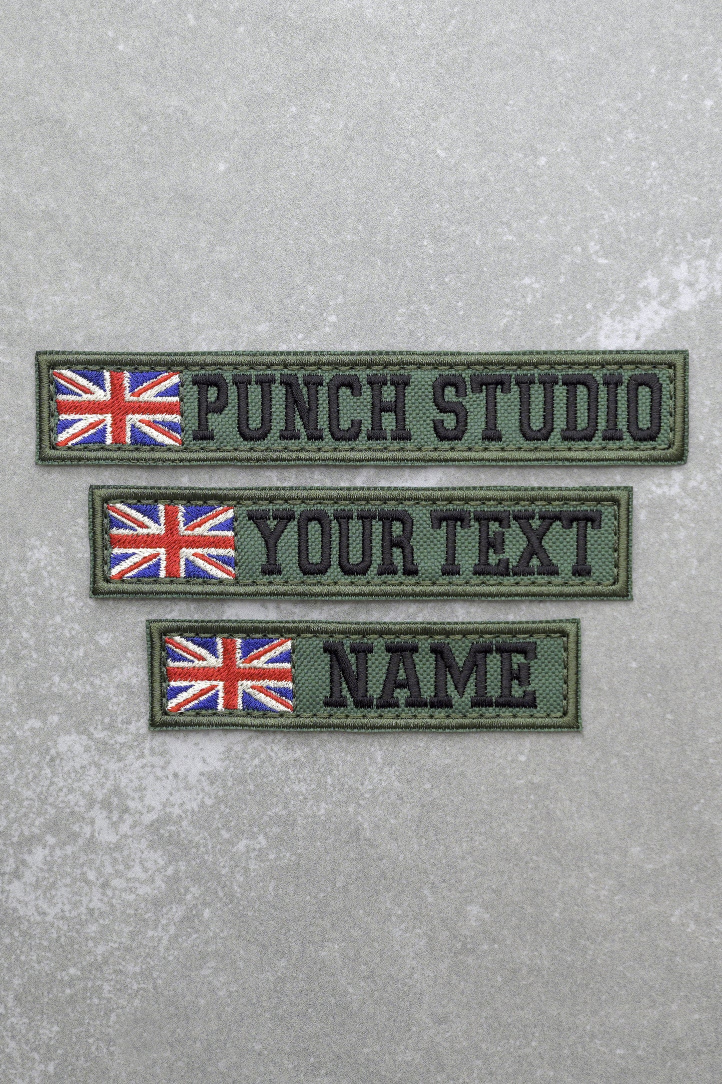 Custom British Personalised Nametapes Military Tactical Embroidery Patch, Green Fabric