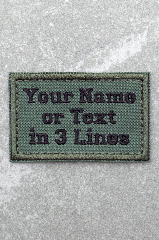 Custom Embroidered Biker Name Tag Tactical Patch, 3 Line, Green