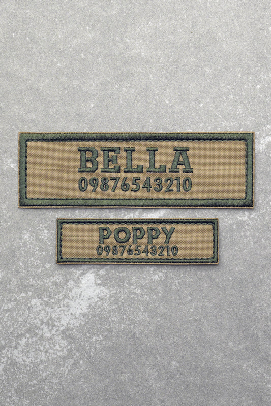 Personalised Name Patch for Military Tactical Dog Harness, Light Brown