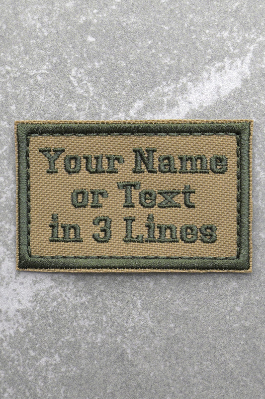 Custom Embroidered Biker Name Tag Tactical Patch, 3 Line, Light Brown