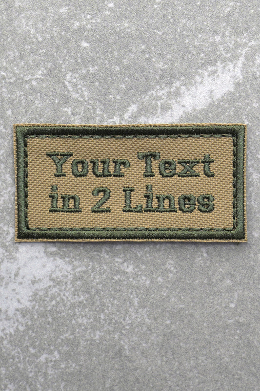 Custom Embroidered Biker Name Tag Tactical Patch, 2 Line, Light Brown