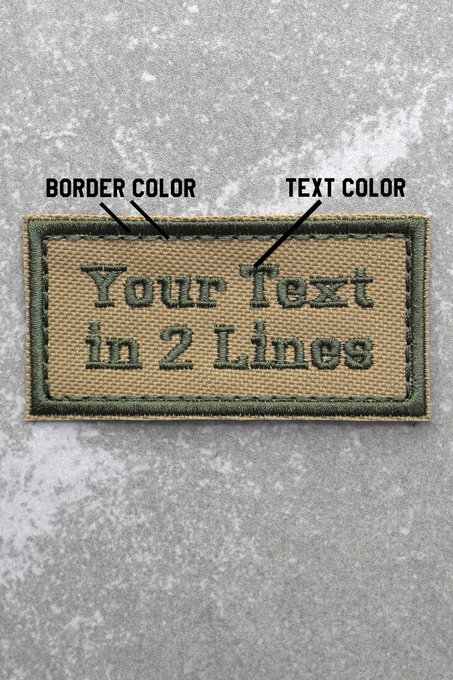 Custom Embroidered Biker Name Tag Tactical Patch, 2 Line, Light Brown